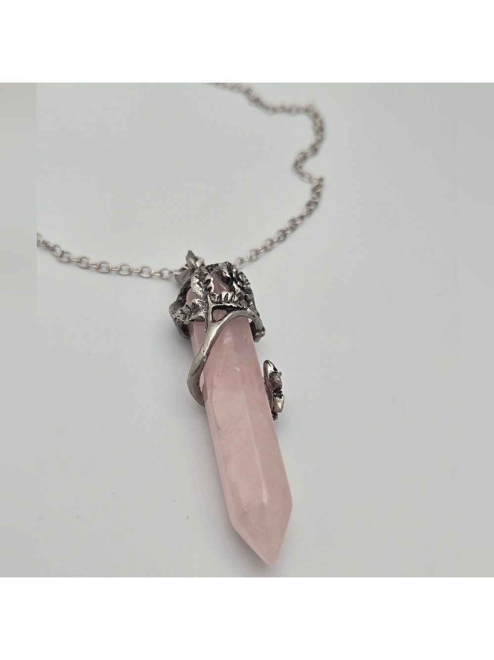 Hexagonal Pendant Healing Crystal Jewelry Silver Tone 20" Chain Chakra & Reiki